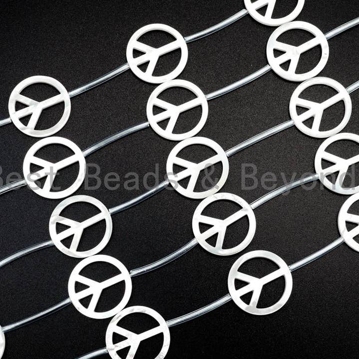 BestBeads&Beyond – Engroshandel Perler – 1/10pcs Kvalitet Hvid Perlemor Peace Sign Perler, Pearl Peace sign perler, Mop Shell, White Shell, 15mm/20mm/25mm, SKU #T107