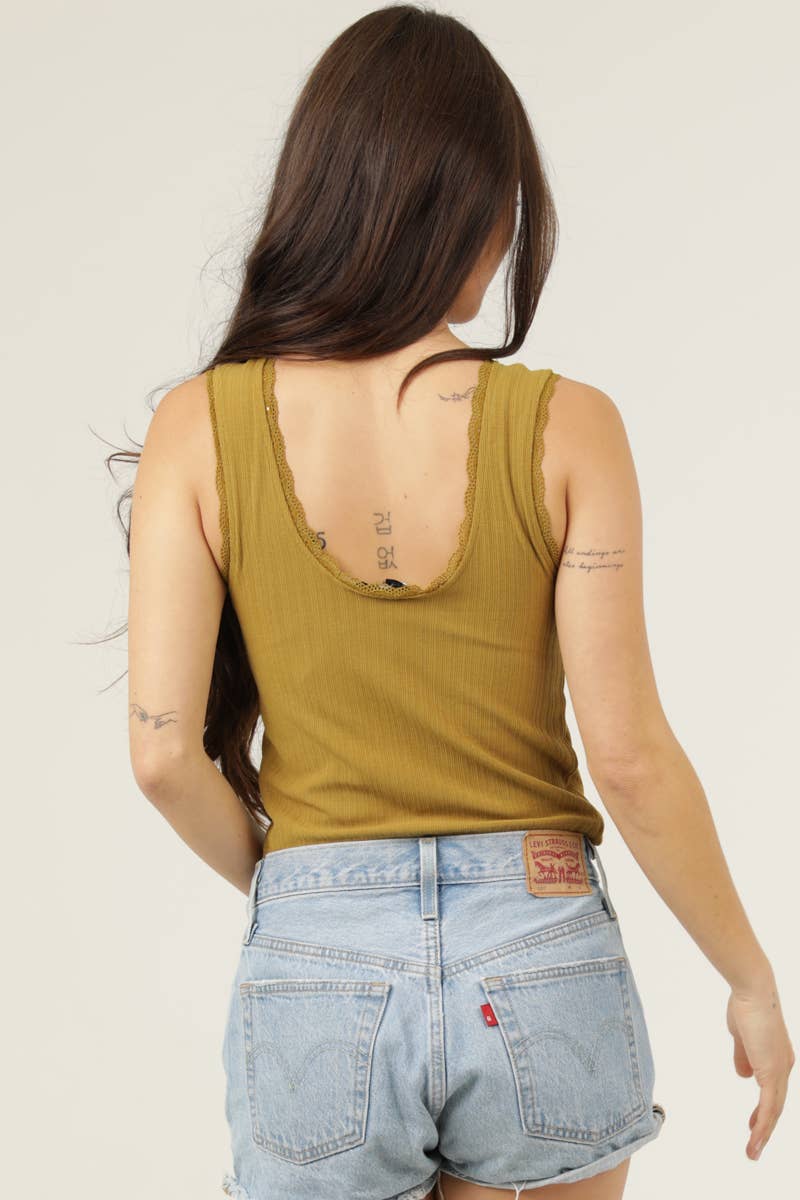 ANGIE - Vente Débardeur – femme - DÉBARDEUR EN TRICOT CÔTELÉ À BORDURE EN DENTELLE X2EA0-ASIS8