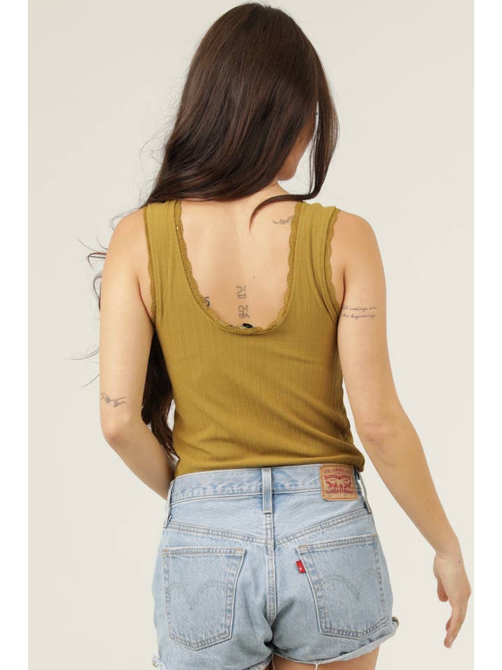 ANGIE - Vente Débardeur – femme - DÉBARDEUR EN TRICOT CÔTELÉ À BORDURE EN DENTELLE X2EA0-ASIS8