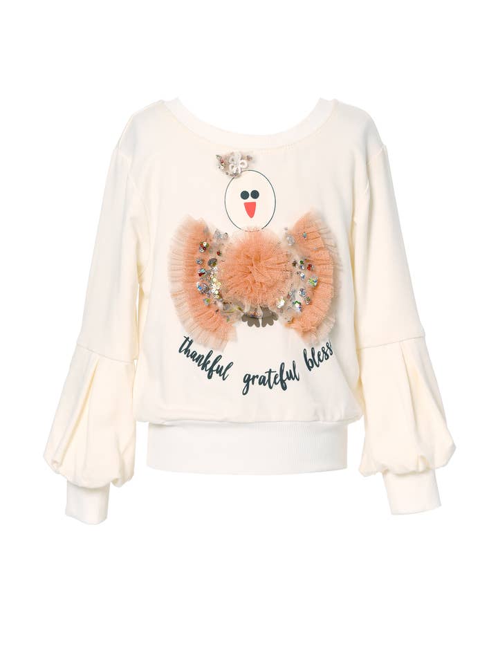 Hannah Banana - Wholesale Sweatshirt - Kids - Sweatshirt with Baby Turkey Print embellished with tulle