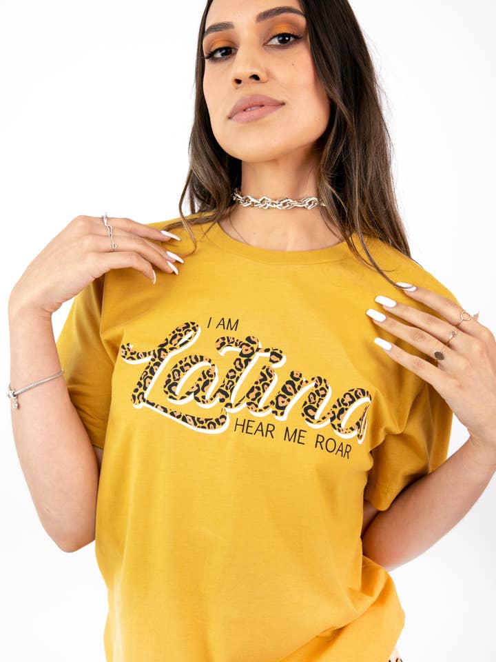 I Am Latina Hear Me Roar T-Shirt in Mustard for wholesale by NYTAQ™