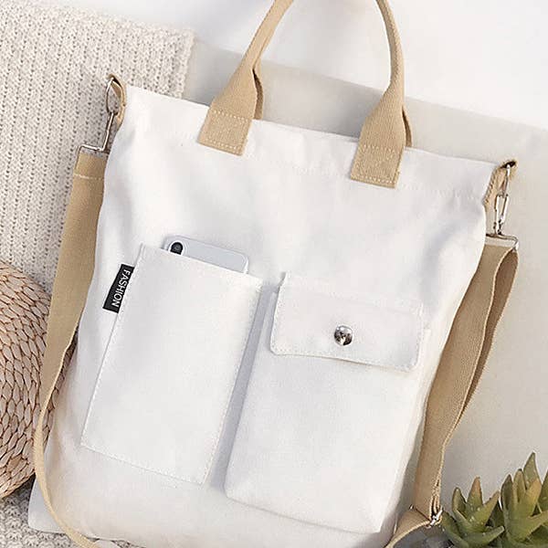 UZ Wholesale Store - Wholesale Tote Bag - Women's - 3 Colors With-pockets Canvas Handbag