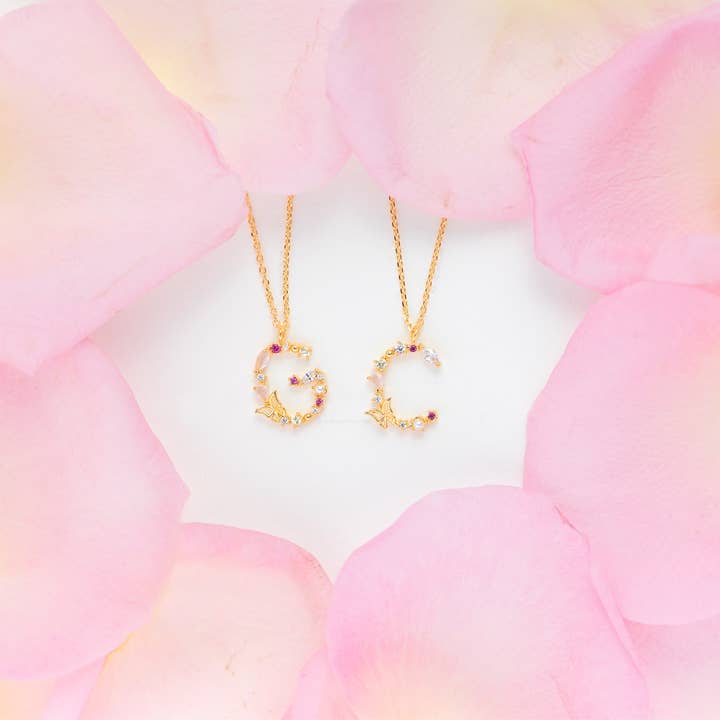 Girls Crew – wholesale Pendant/charm necklace – Flutterfly Stone Initial Necklace58