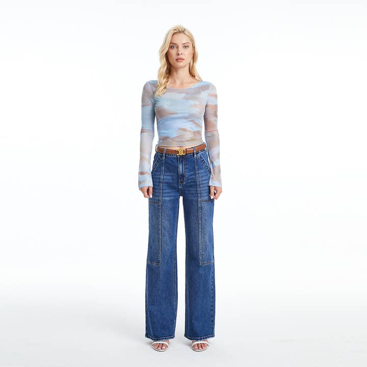 DEEP SEA SUPER HIGH RISE WIDE LEG JEANS(FINISHED HEM,SLIT) BYW8084 for wholesale on Faire