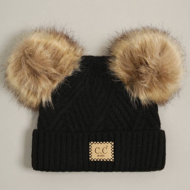 Fashion City - Wholesale Beanie - Kids - Baby Criss-Cross Beanie with Double Pom-Pom