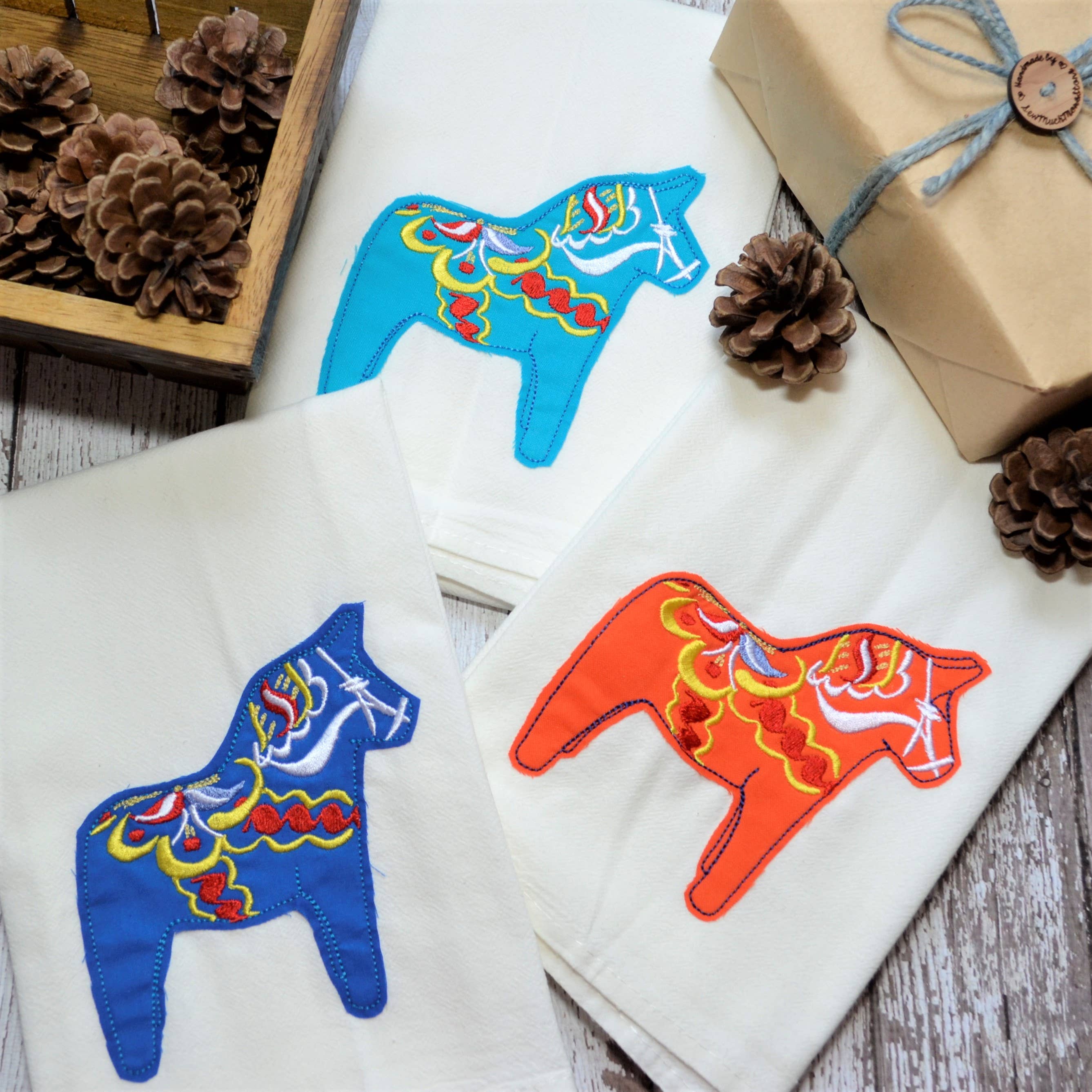 SewMuchMoreStore - Wholesale Tea Towel - Dala Horse Tea Towel, Embroidered Floursack Towel10
