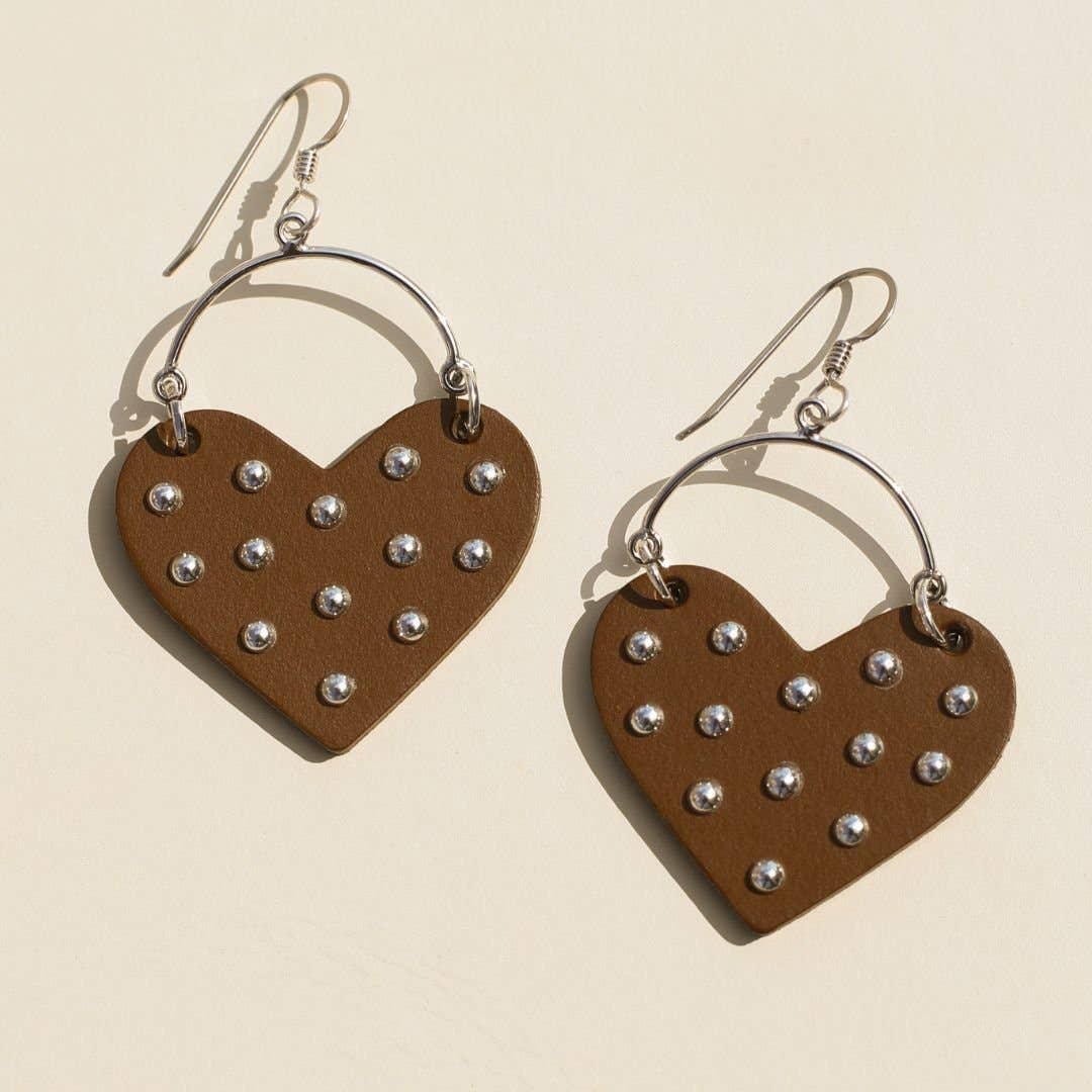 Nickel and Suede - Wholesale Dangle Earrings - Brown Studded Harlow0