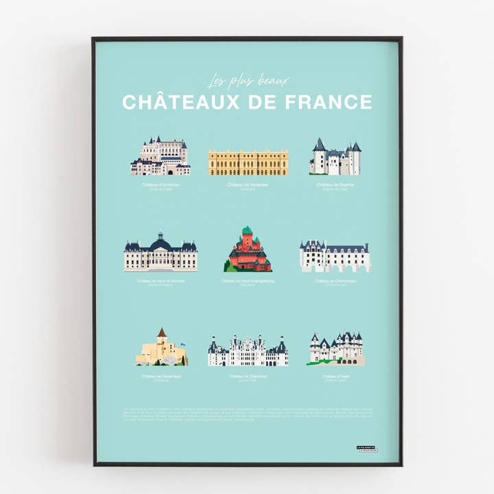 Póster Los castillos más bellos de Francia - 50 x 70 cm para venta al por mayor de La Majorette à Moustache