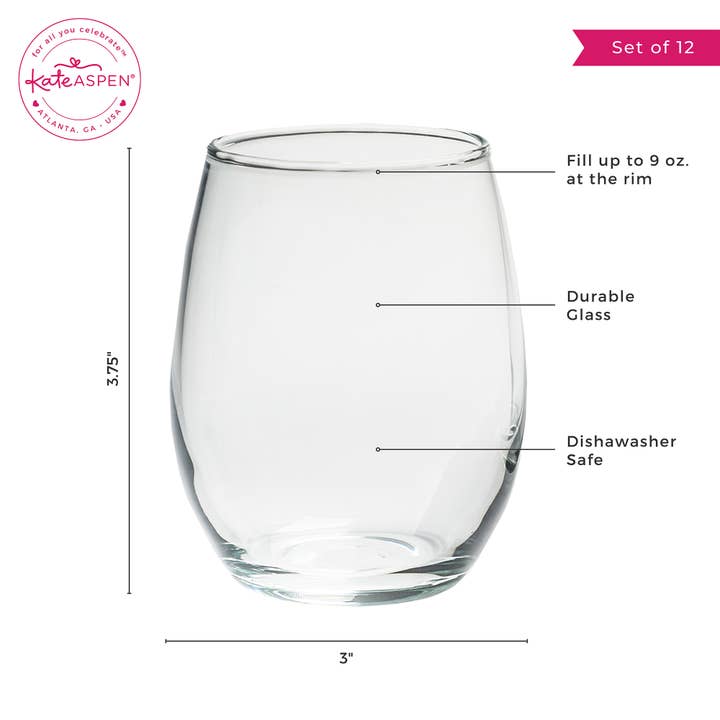 Kate Aspen - Wholesale Wine Glass - 9 oz. Stemless Wine Glass - DIY (Set of 12)