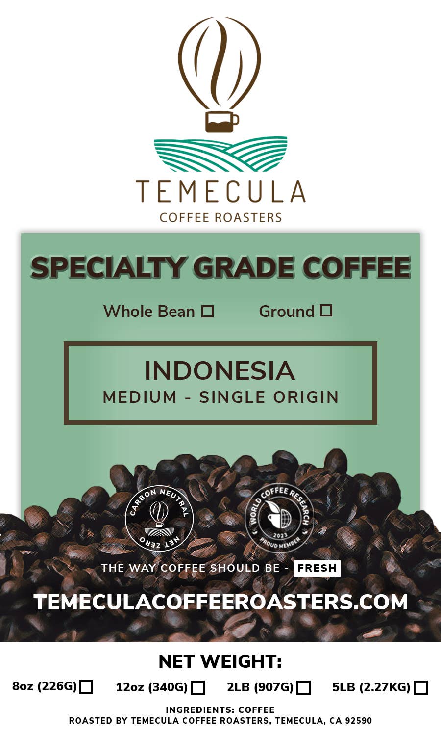 Temecula Coffee Roasters – Grãos de café por atacado – Grãos de Café Robusta Especiais - Torrada Média1