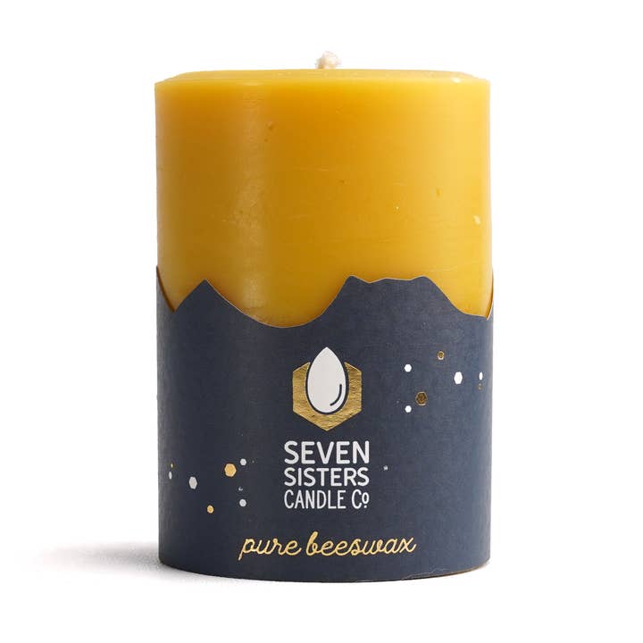 Pure Beeswax Pillar Candle - 7.5cm Diameter for wholesale by Seven Sisters Candle Co.