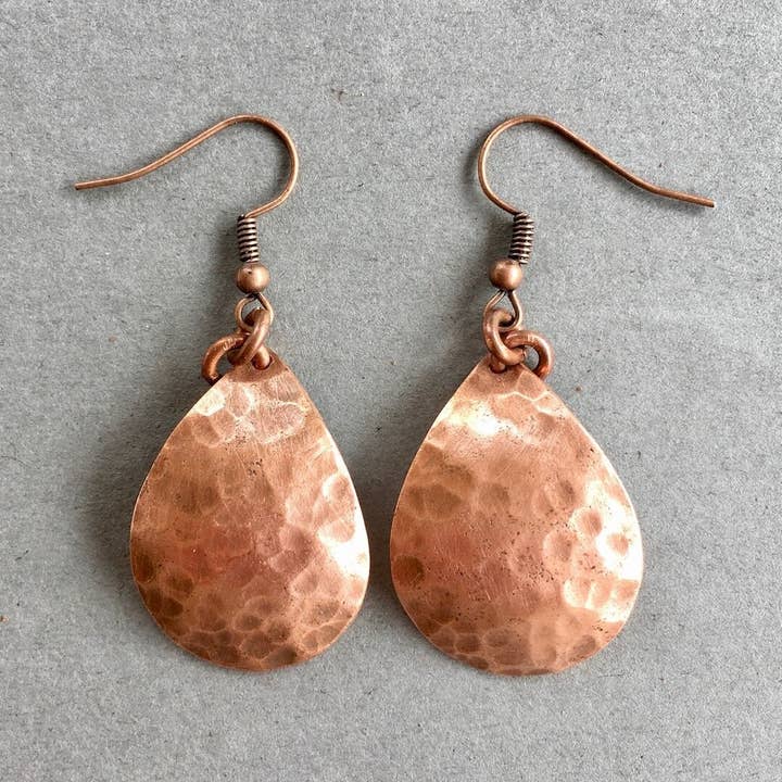 Hammered Copper Curved Tear Drop Earring for wholesale by Kaleya