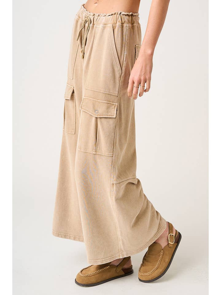 mittoshop - Wholesale Pants - Women's - WASHED FRENCH TERRY CARGO ELASTIC WAIST WIDE LEG PANTS12