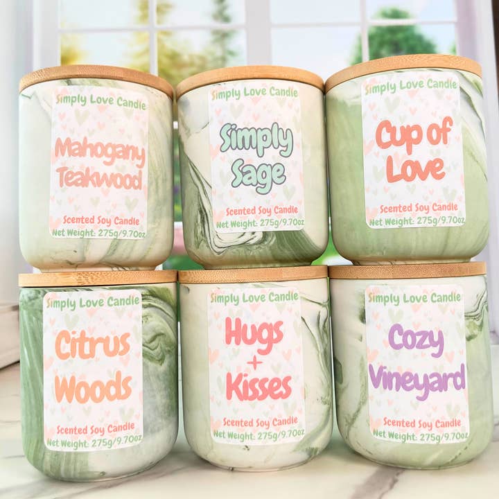 Simply Love Candle - Wholesale Jar/Filled Candle - Evergreen + Citrus Soy Candle | Marble Green + White Candle4