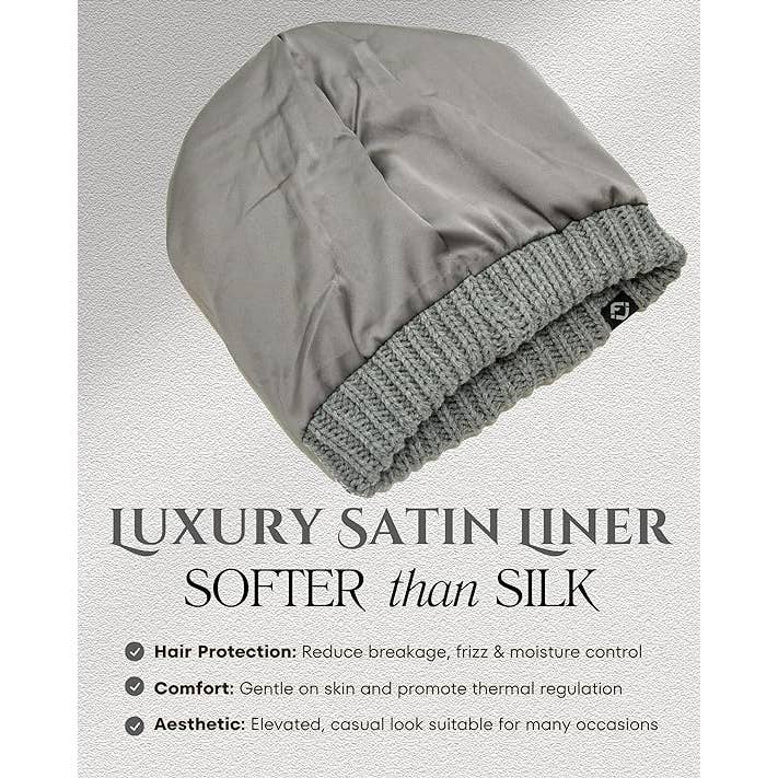 Funky Junque - Wholesale Beanie - Women's - FJ Satin Lined Solid Ribbed Beanie - Light Grey2