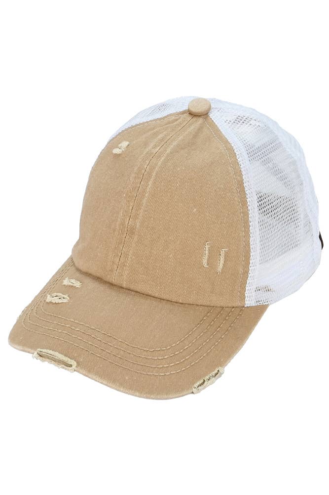 Hana - Wholesale Ponytail Cap - Women's - C.C Washed Denim with Crossed Elastic Band Mesh Pony Cap27