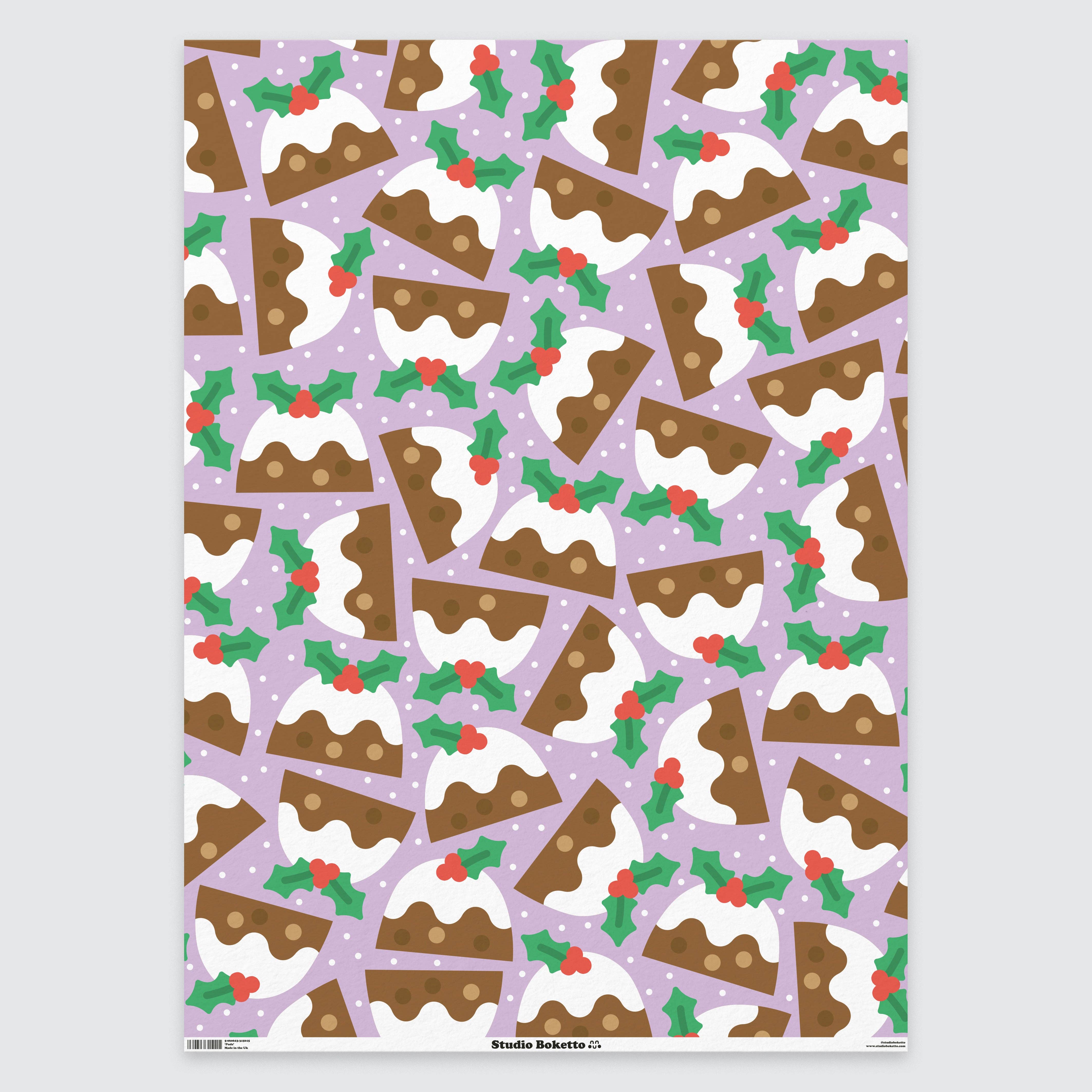 Studio Boketto - Vente Feuille de papier cadeau - Papier Cadeau Pudding de Noël | Feuilles de Papier d'Emballage de Fêtes2