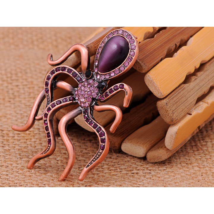 AK Brand - Wholesale Brooch - Slive Colored Nautical Rose Octopus Brooch Pin5