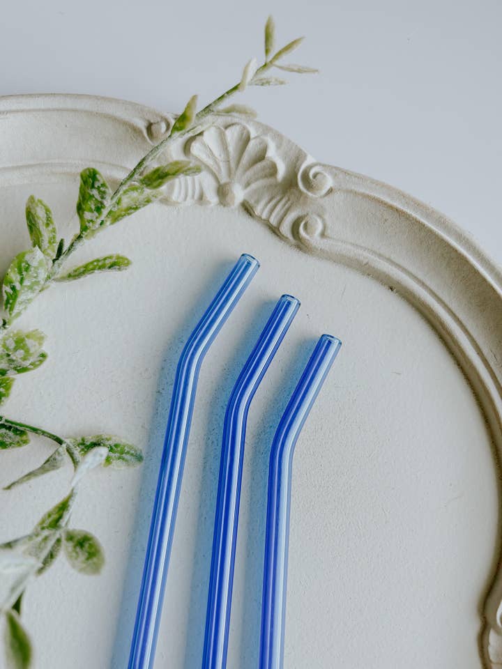 Canudo de vidro azul por atacado de Ivory Bloom Boutique
