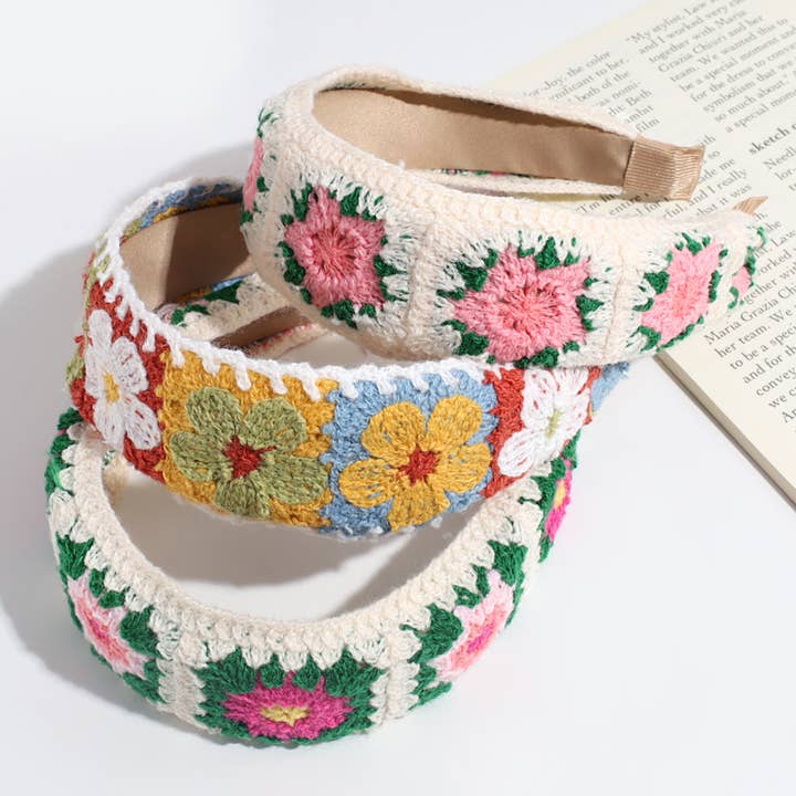 ACCITY - Wholesale Fashion Headband - Women's - PASTORAL STYLE KNITTED FLOWER BRAIDED HEADBAND_CWAHA22616
