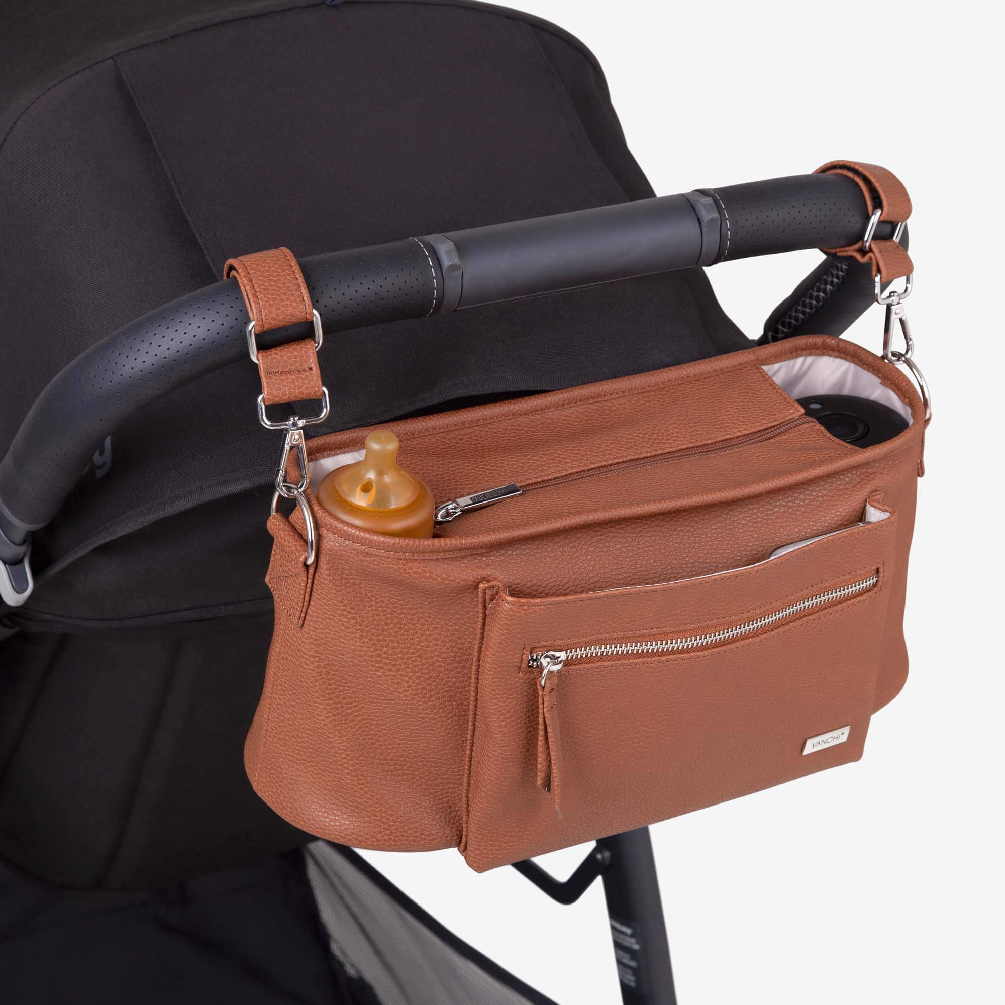 VANCHI – wholesale Nappy bag – Baby – VANCHI Pram Caddy - Pebbled Tan9