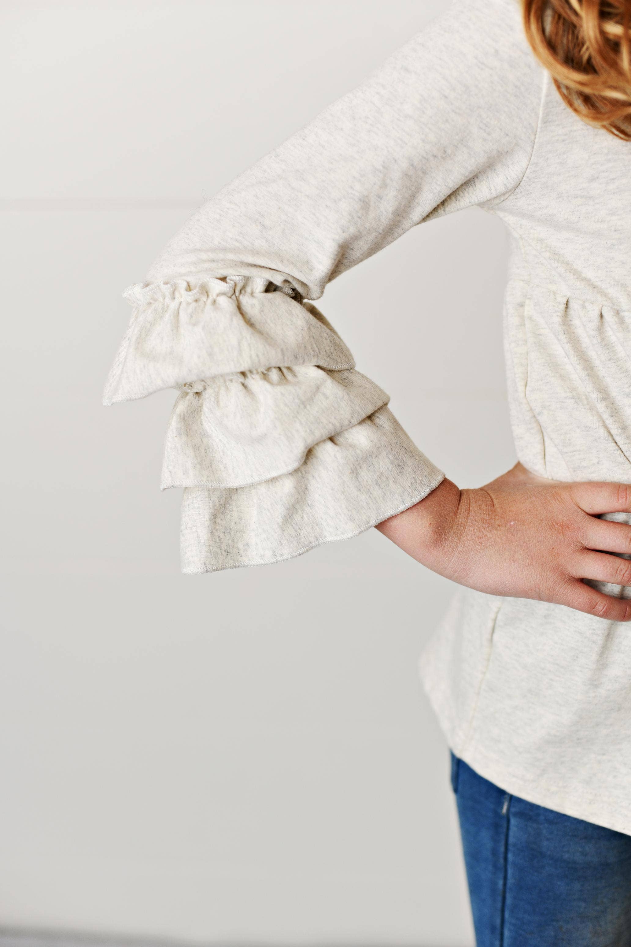 Adorable Sweetness - Wholesale Shirt - Kids - Kids Cream Ecru 3 Ruffle Sleeve Blouse Fall Winter Shirt1