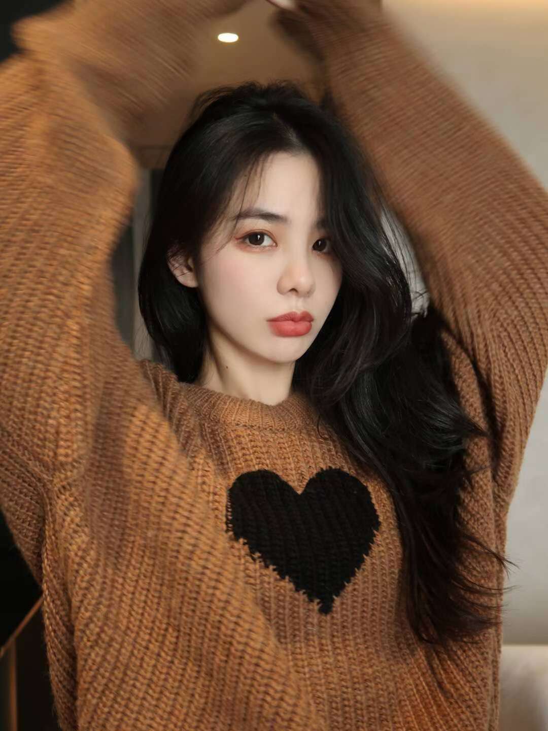 Brown Casual Outer Wear Love Loose Sweater Women Round Neck Pullover Knit Top for wholesale on Faire1