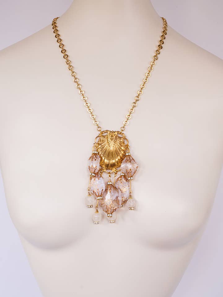 Handmade Jewelry-Vintage Lucite Glass & Brass Necklace for wholesale by A Silk Purse