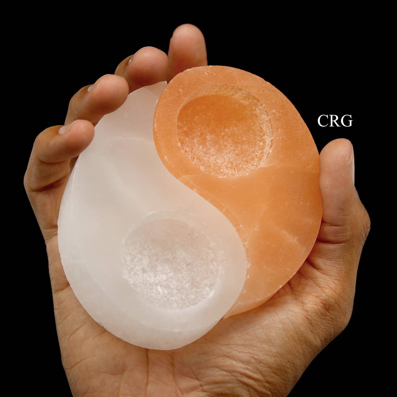 Crystal River Gems LLC - Wholesale Candle Holder - 1 SET - Selenite Yin and Yang Candle Holders / 4-4.5" AVG1