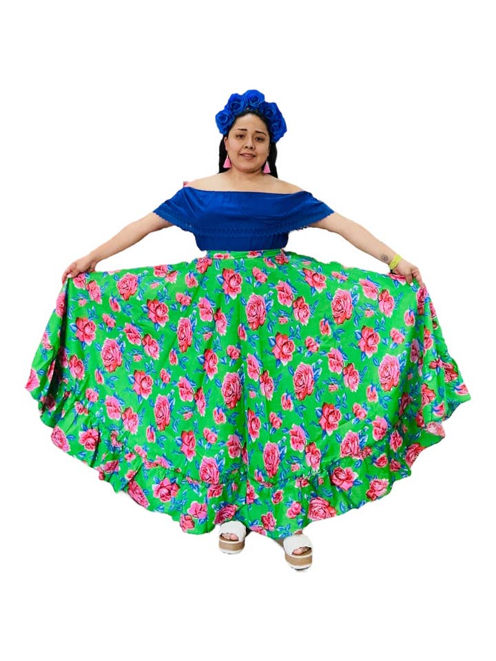 Mexicansk Folklorico grøn blomsternederdel for engroshandel hos Cielito Lindo