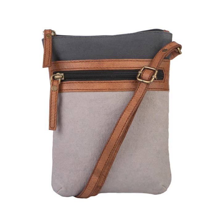 Mona B. - Wholesale Crossbody Bag - Women's - Ava Up-Cycled Canvas and Genuine Leather Crossbody Bag1