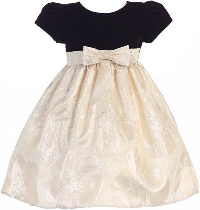 iGirlDress - Wholesale Dress - Kids - Girls Brown Gold Velvet Metallic Jacquard Christmas Dress