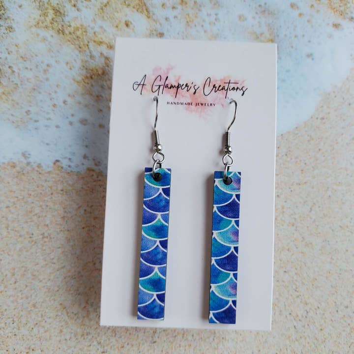 Mermaid Scales Wooden Bar Earrings for wholesale by A Glamper's Creations LLC