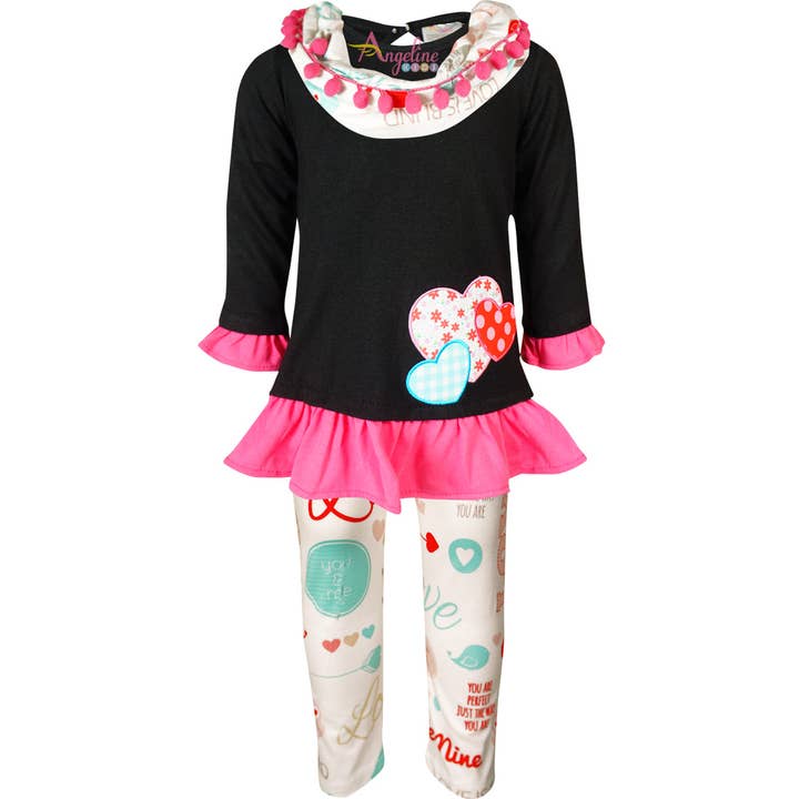 Baby Toddler Lille Pige Valentinsdag Be Mine Tørklæde Outfit - Sort Ivory for engroshandel hos Amor Babee