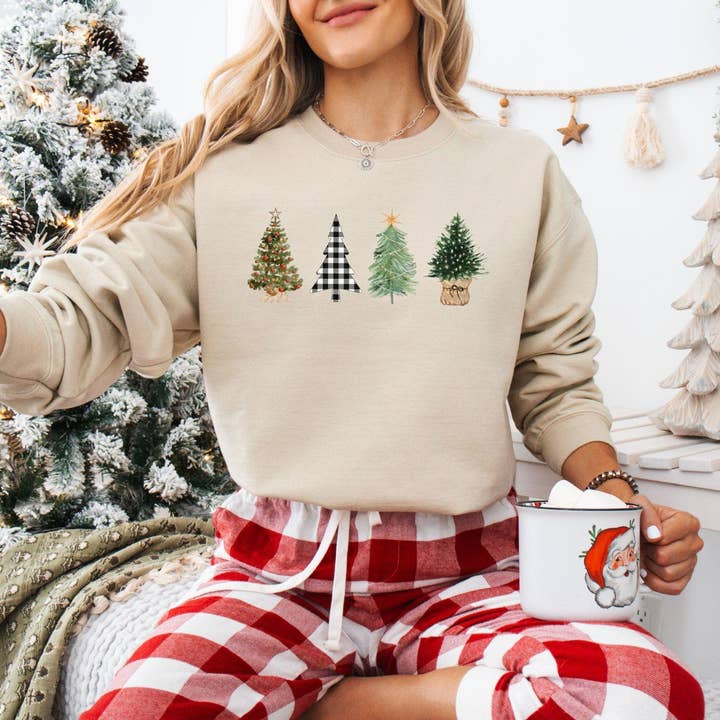 Women's Four Christmas Tree Sweatshirt for wholesale by Up2ournecksinfabric