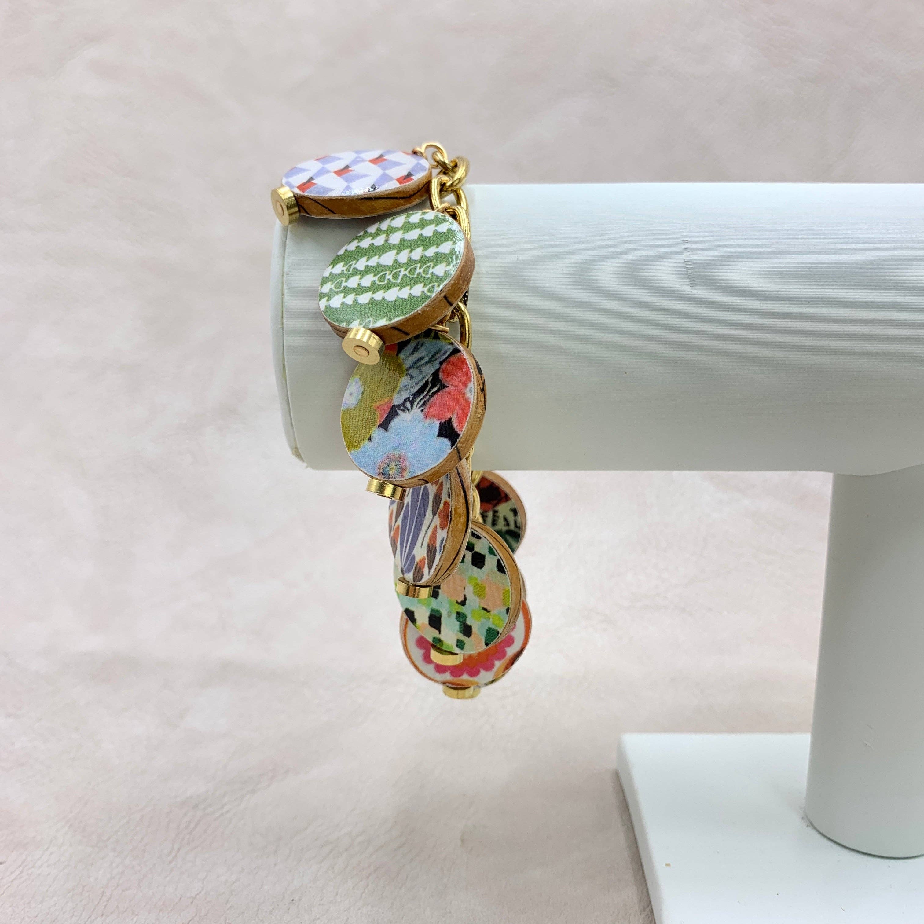 Lenora Dame - Wholesale Charm/Dangle Bracelet - Folk Art Wooden Discus Charm Bracelet2