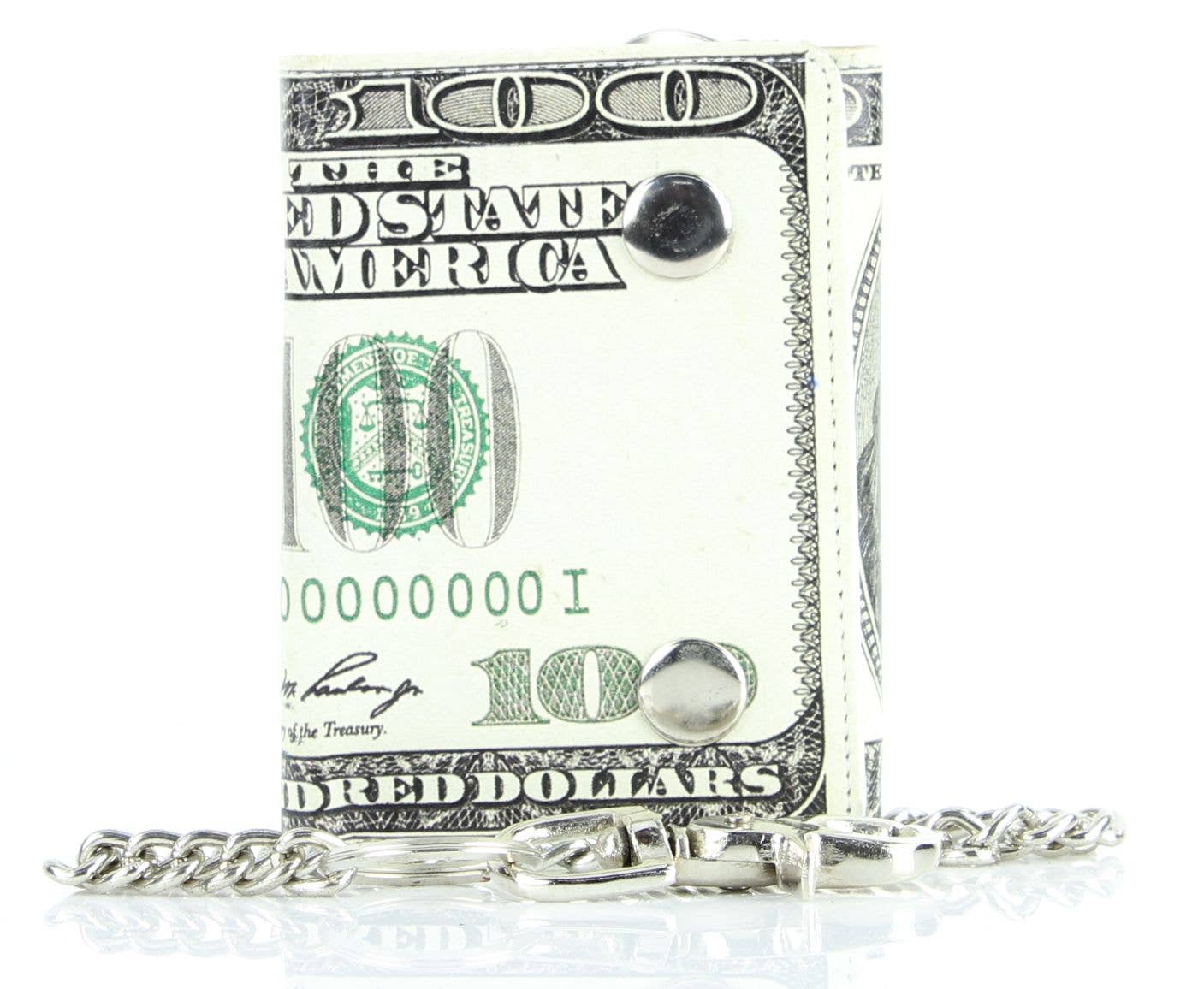 Leather Impressions Inc - Vendita all'ingrosso Portafogli - Donna - Vecchio portafoglio a catena in pelle vegana con stampa da $100 con confezione regalo4