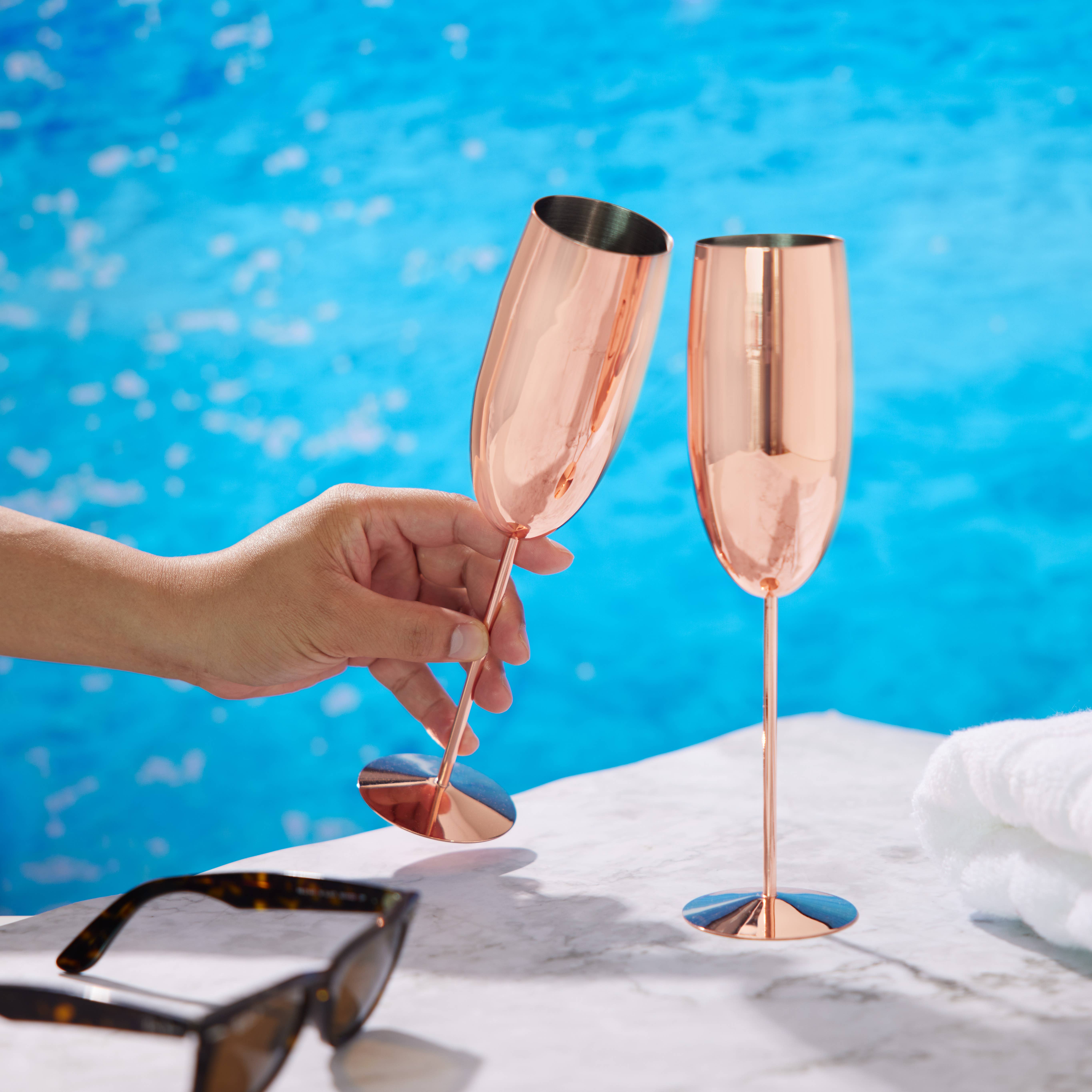 Oak & Steel - Wholesale Champagne Flute - 2 Stainless Steel Rose Gold Champagne Flutes (280ml)5