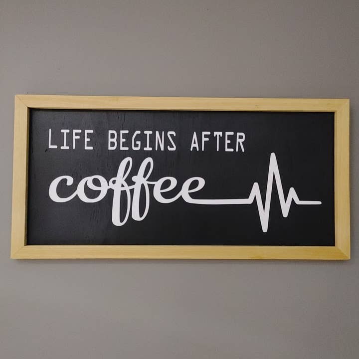 Life Begins After Coffee Rustic Wood Wall Sign for wholesale by eCrafty Canada Quality Home Decor