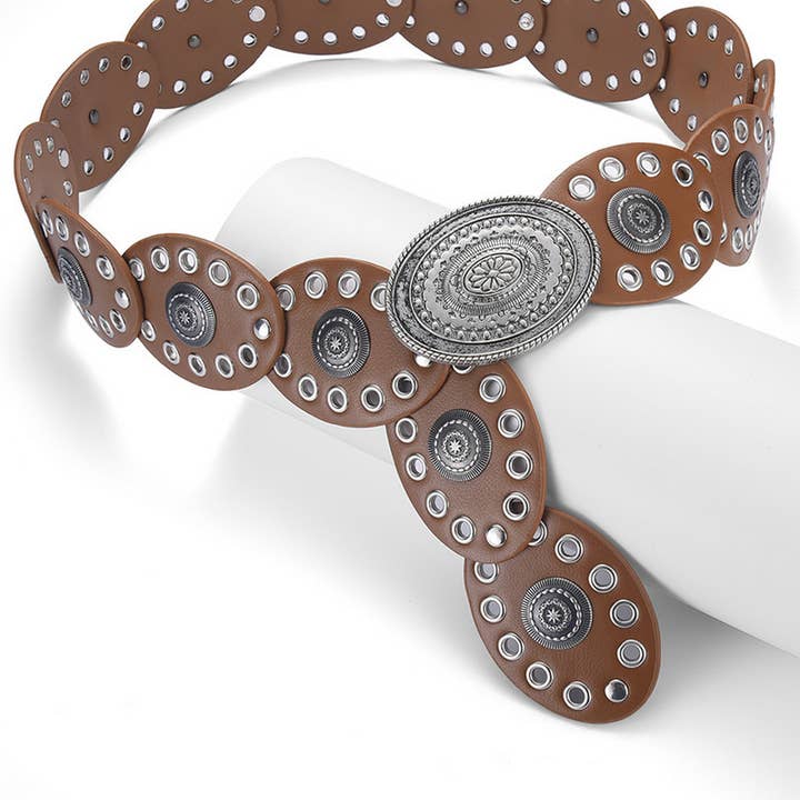 ACCITY - Wholesale Belt - Women's - RIVETED DISC PATCHWORK BELT_CWABE0581