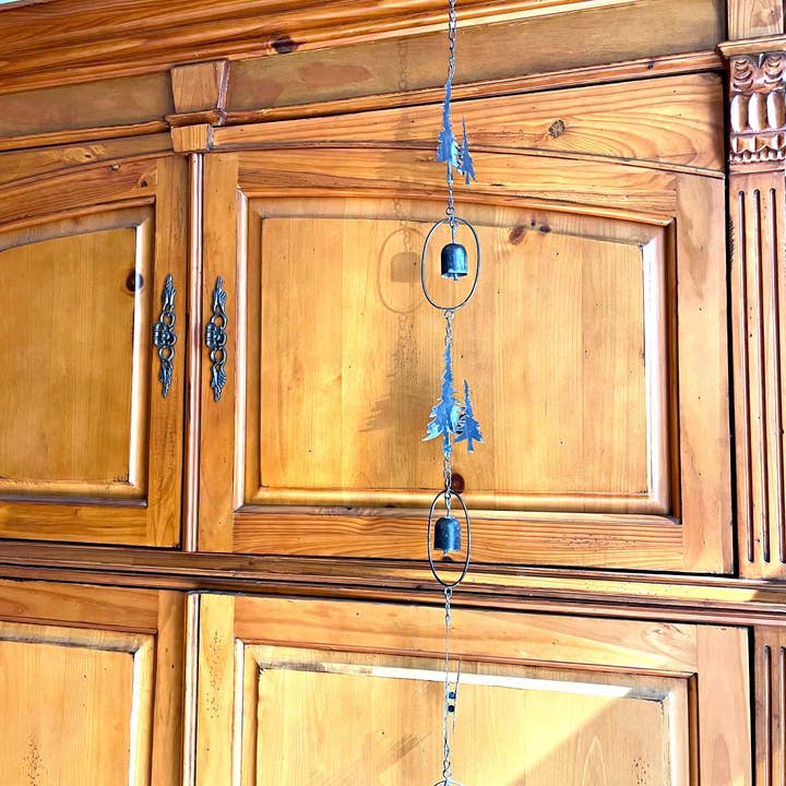 Zeckos - Wholesale Outdoor Ornament/Decor - 70-Inch Metal Rain Chain with 5 Forest Tree Silhouettes & Zen Bells, 3.25-Inch Diameter, Decorative and Functional Downspout Alternative12