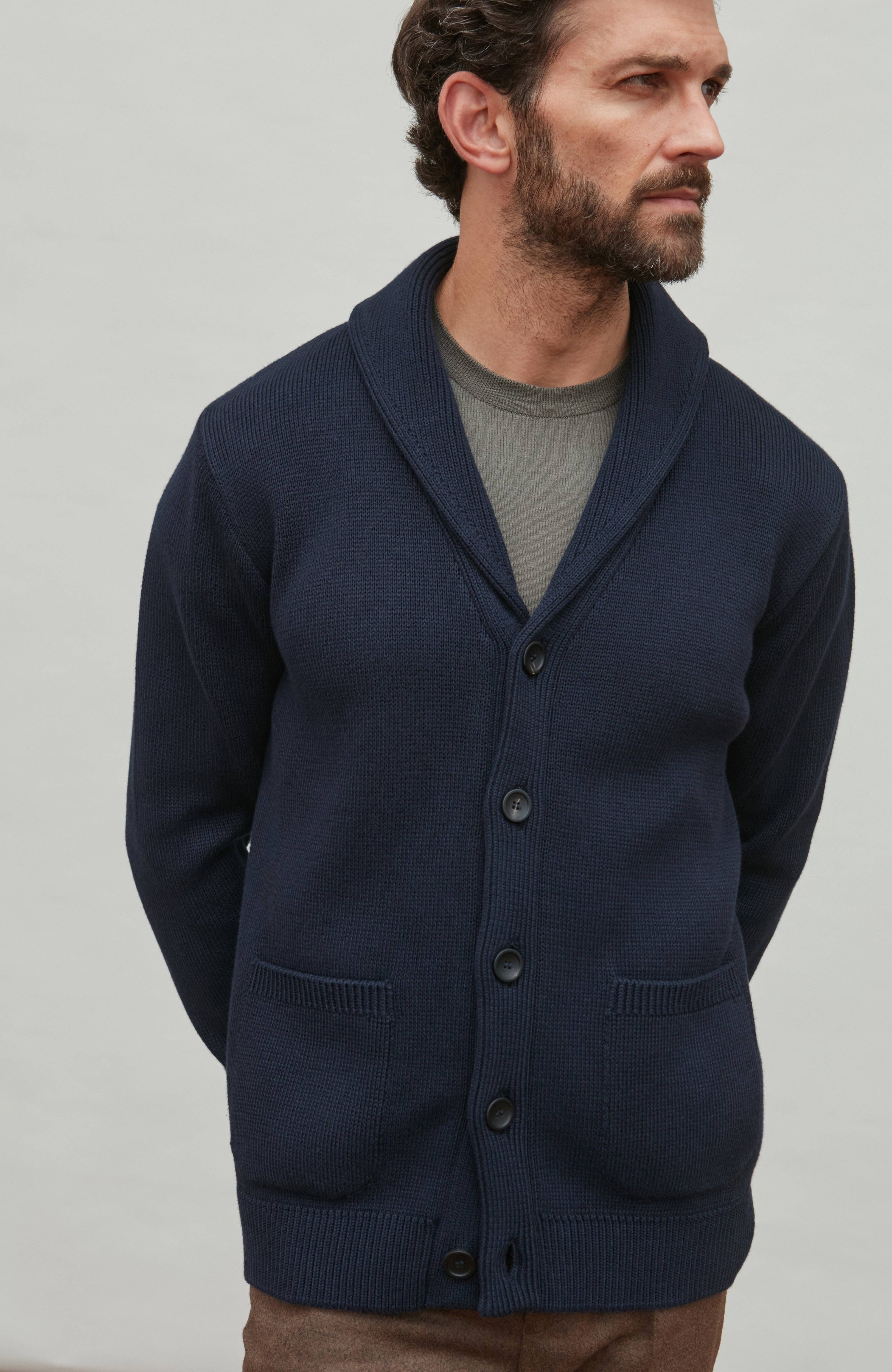 Paul James Knitwear – wholesale Kofta - Herr – Mens Midweight 100% Bomull Sjal Krage Cardigan9