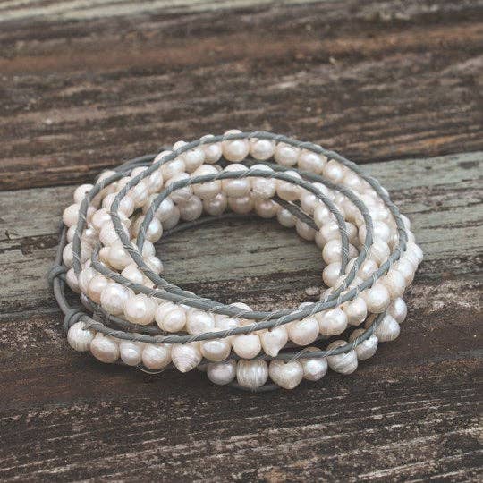virginia wrap bracelet-grey/white pearl for wholesale by Wild Abandon Jewelry