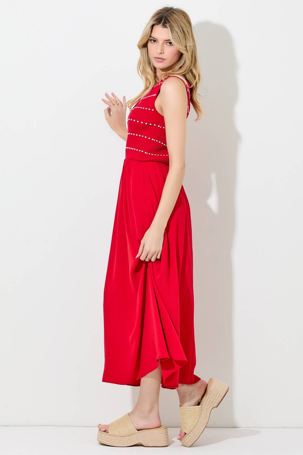 Baevely by Wellmade USA - Wholesale Dress - Women's - DOTTED STRIPE SWEATER MAXI DRESS5