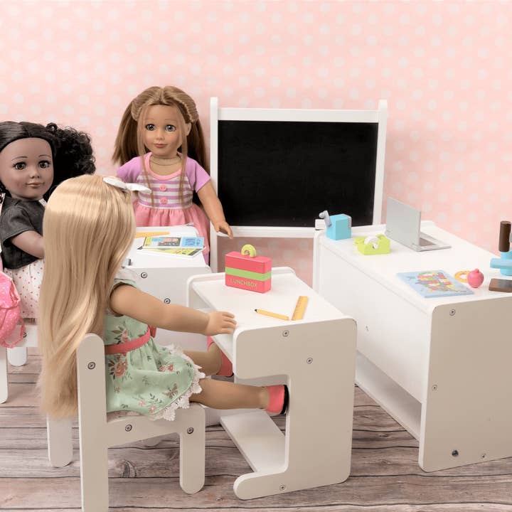 OrangeOnions - Wholesale Doll Accessory Kit - Kids - Playtime by Eimmie Furniture Classroom Set with Accessories (3 Desks)-18 Inch Doll