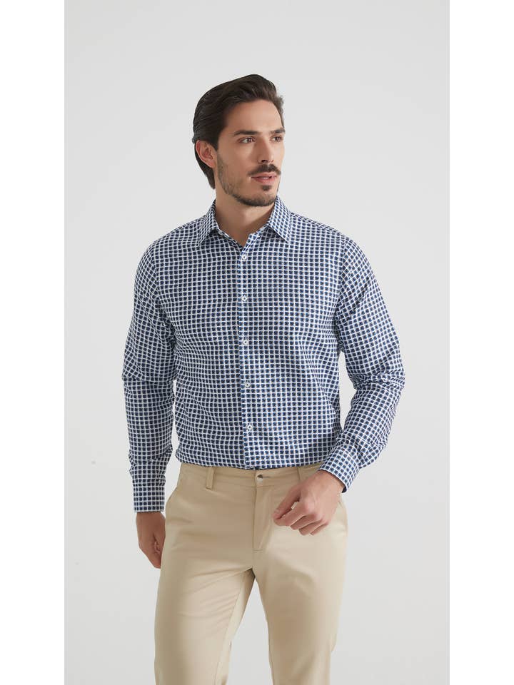 Yves Enzo – wholesale Buttoned-down shirt – Men's – Blue shirt with comfort cut pattern