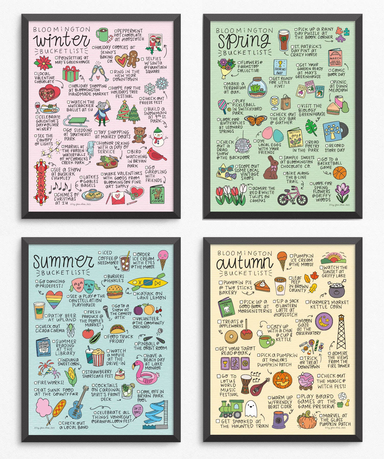 By Jean Elise - Wholesale Gallery Wall Set - 4 Seasons Bloomington Bucket List Print Set