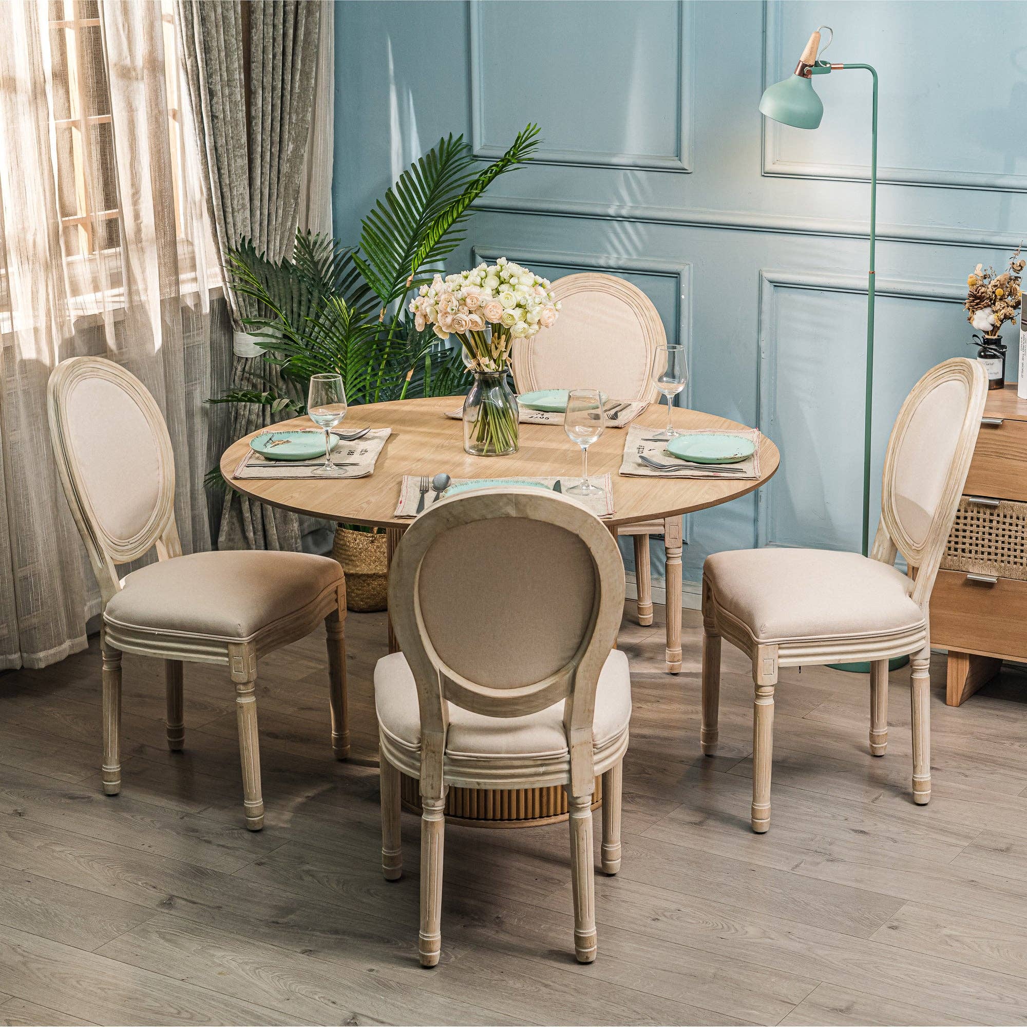 Nordlys - Wholesale Chair - RICHELIEU Set of 2 Wooden Dining Chairs with Beige Fabric4