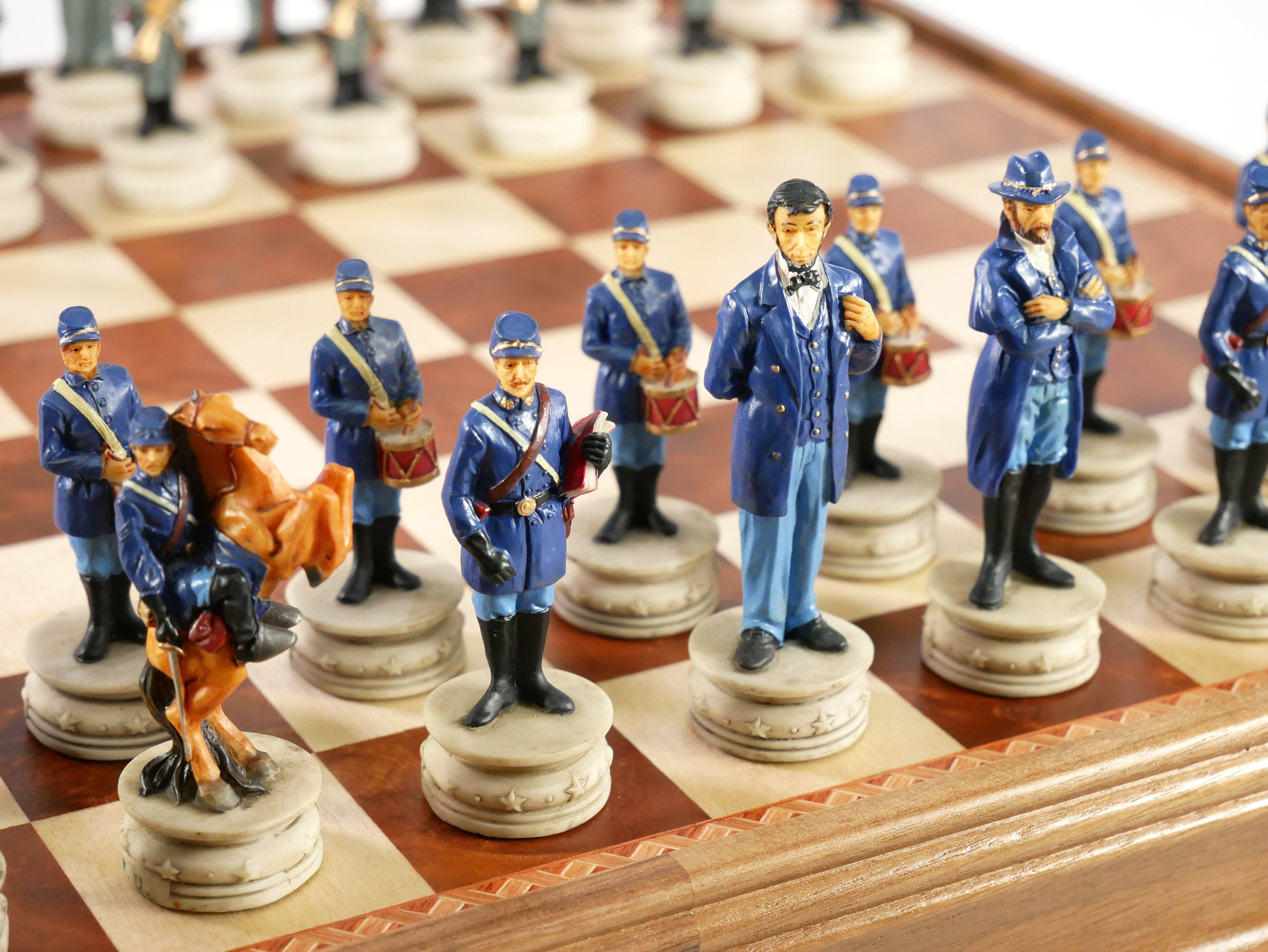 WorldWise Imports - Wholesale Board Game - Chess Set - Civil War Resin Chessmen on Walnut/Maple Chest4