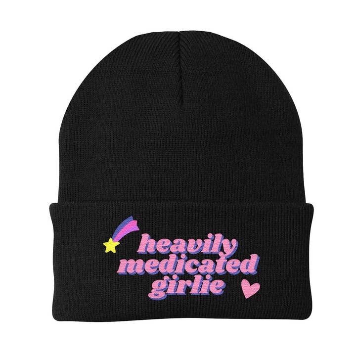Heavily Medicated Girlie - Embroidered Winter Beanie for wholesale by Calm Down Caren